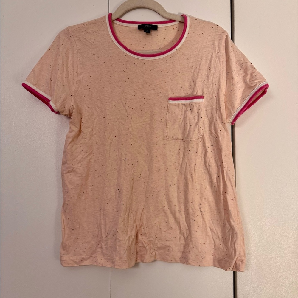J. Crew Pink Speckled Tee with Contrast Trim